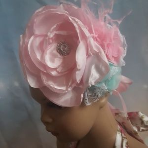 Head Piece custom Large flowers feathers sash new